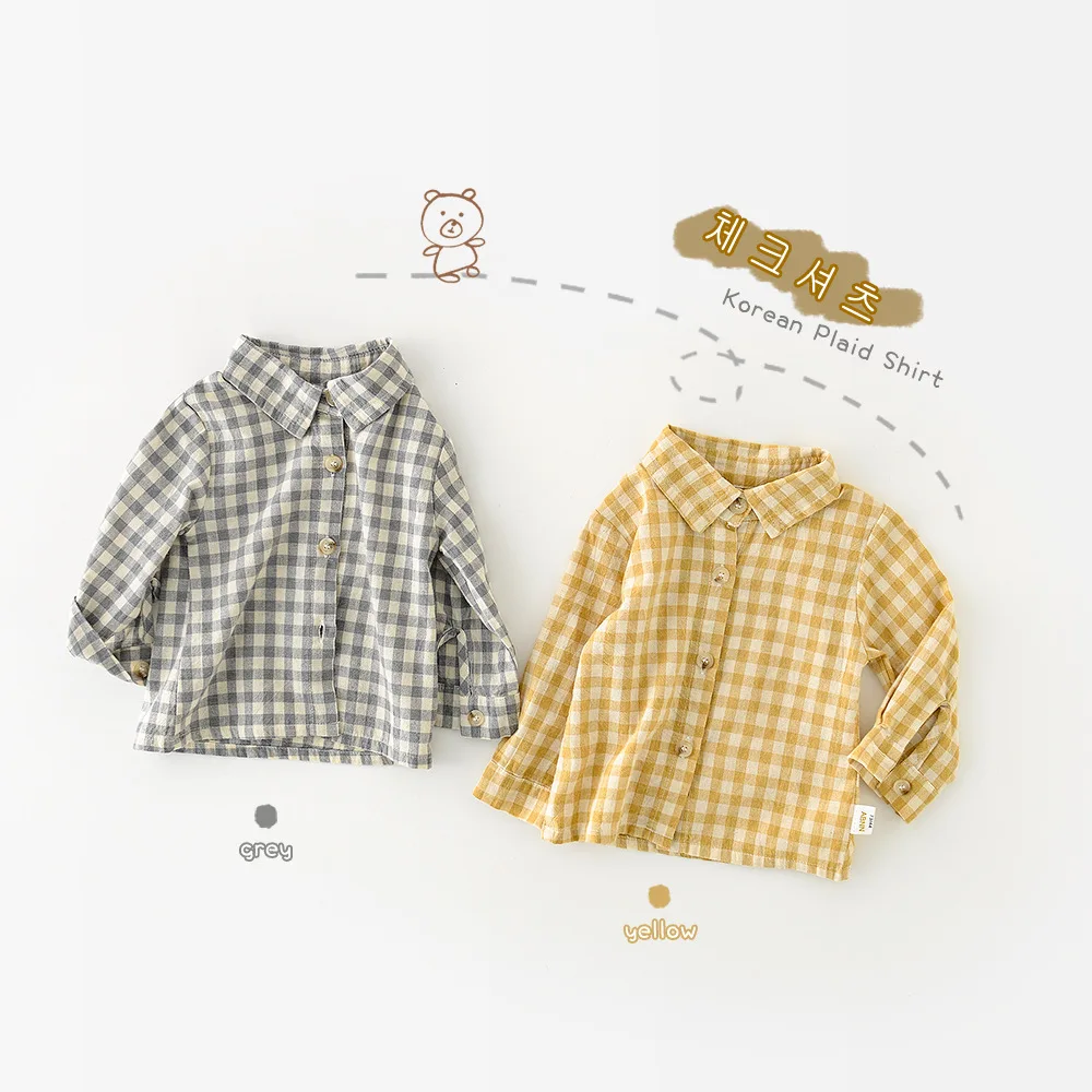 

BOBOTCNUNU 2021 Baby Clothes Plaid Boys Shirt Turn Down Collar Boys Blouse Base Shirt Infant Outfit