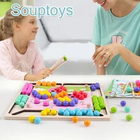 wooden clip beads board game rainbow board game multiplayer board matching game early education puzzle board game