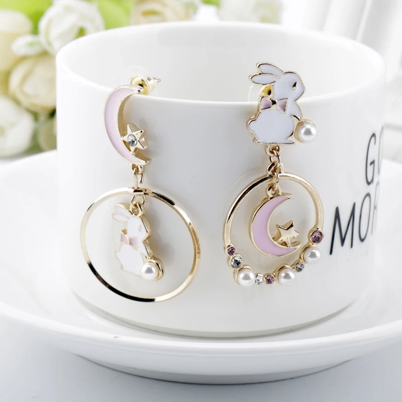 

Cute Rabbit Earrings Fashion Jewelry 1pc Wholesale Aesthetic Moon Star Pearl Dangle Earring for Women