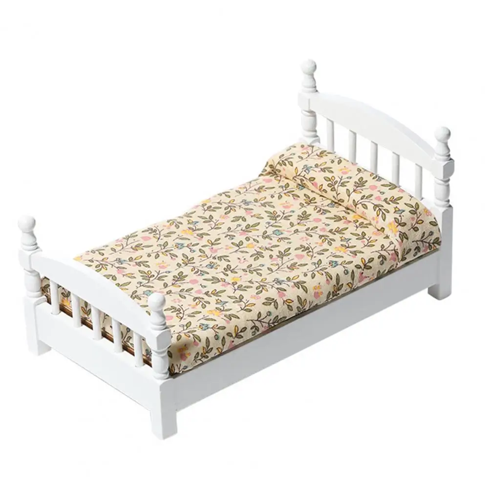 

1/12 Cute Miniature Wood Bed Living Room Toy Kids Educational Toy Furniture Model Ornament for Doll House Decoration Accessories