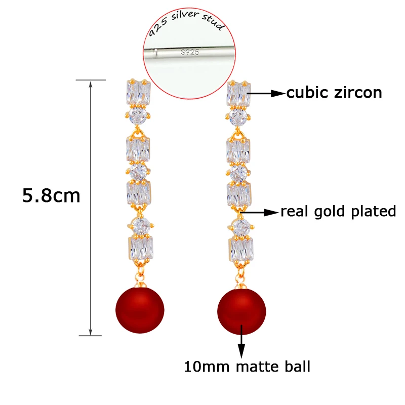 

SINLEERY Sexy Red Matte Ball Dangle Earrings Gold Color Long Earring For Women Party Wedding Jewelry ES271 SSO