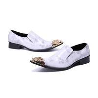 genuine leather business men slip on white formal oxford shoes gold pointed toe leather loafers