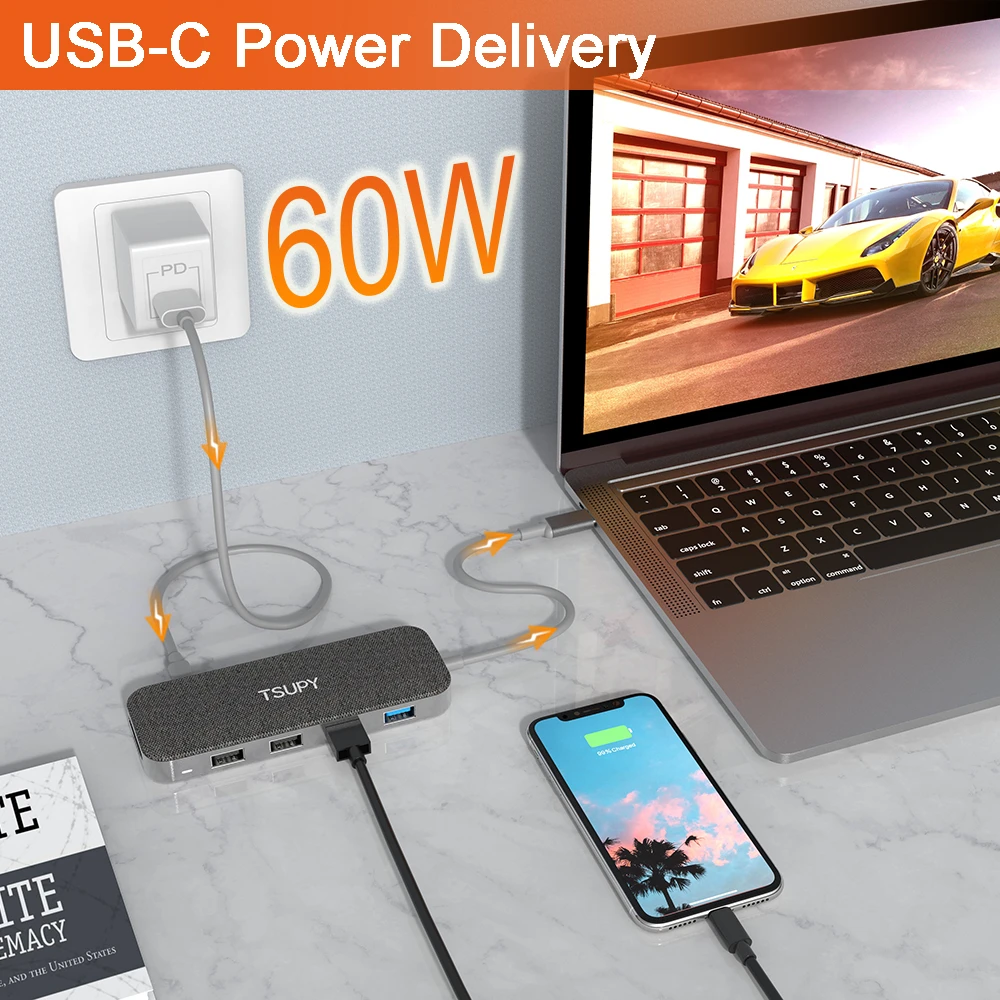 TSUPY 10 в 1 USB C концентратор HDMI VGA Ethernet доставка питания 3 0 2 SD/TF кардридер для Macbook Pro