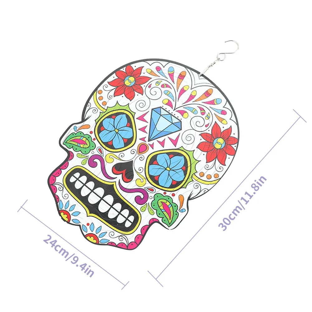 

Colorful Skull Head Wind Spinner Spiral Stainless Steel Outdoor Home Garden Hanging Ornaments For Wall Door Spiral Metal Decor