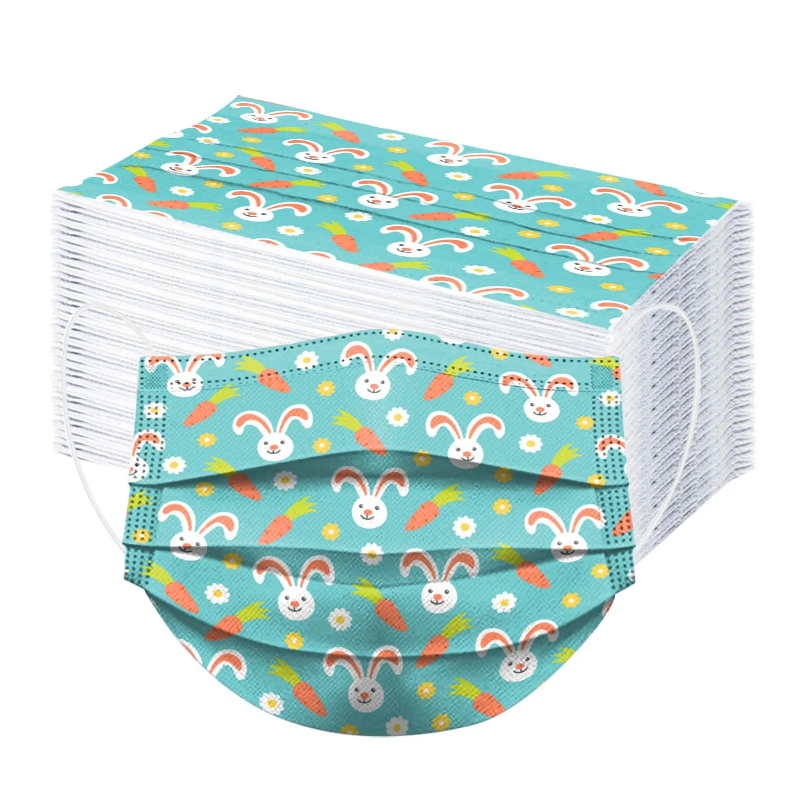

100pc Adult Easter Mask Fashion Rabbit Printed Mask With Filter For Men Women 3 Ply Non-woven Disposable Protective Face Mask#fs