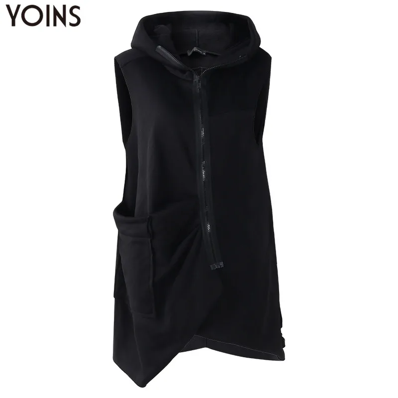 2019 YOINS осенний женский жилет на молнии с капюшоном шерстяной пальто свободная