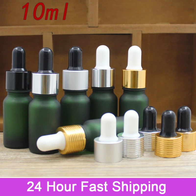 

20pcs 5ml 10ml 30ml Frosted Dropper Bottle with Bamboo Lid Pipette Bottle, Frosted Green Glass Bottles