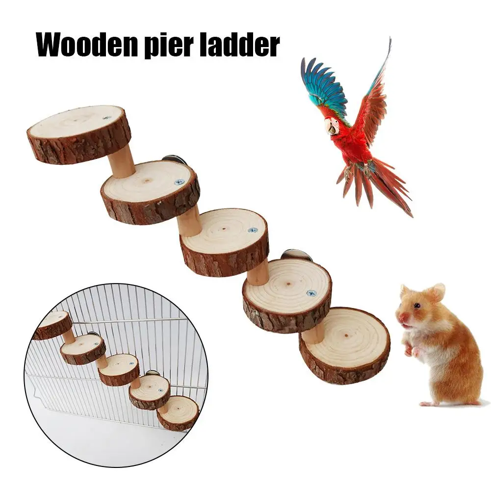 

Новый игрушечный Хомяк Попугай пружинная лестница для лазания хомяк деревянный Пирс лестница ПЭТ Игрушка веревка для птицы лестницы игруш...