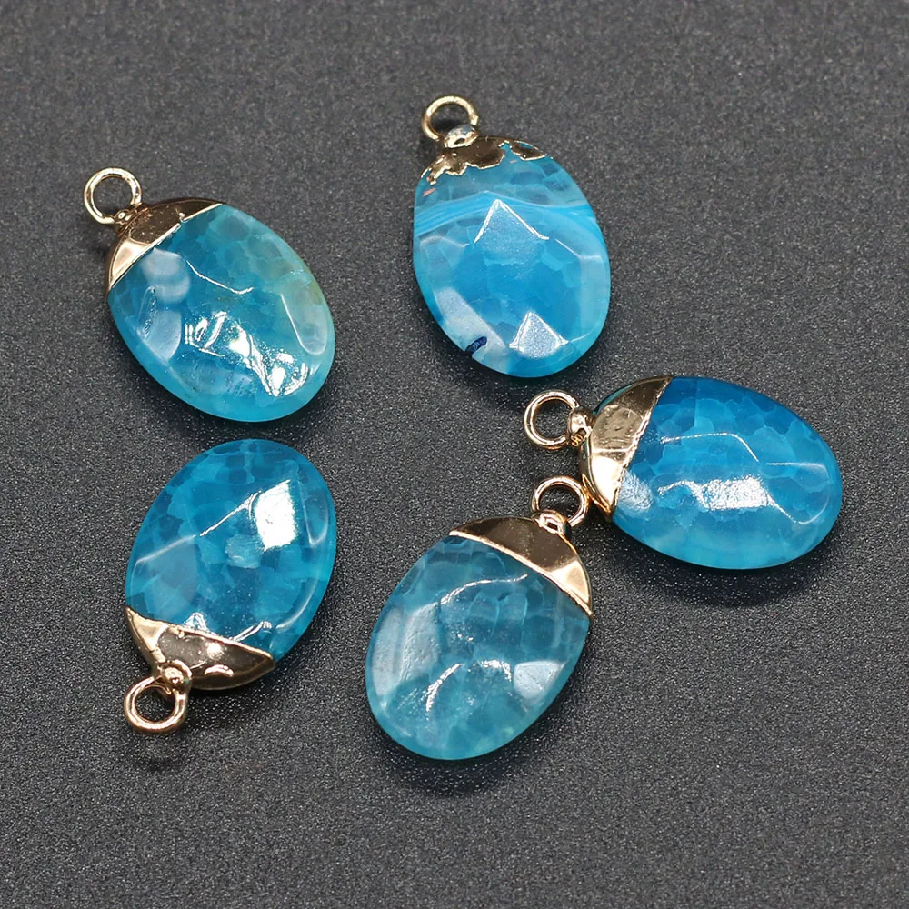 

5 Pieces Natural Stone Pendants Oval Shape Agates Charms for DIY Jewelry Making Necklace Bracelets Size 13x22mm