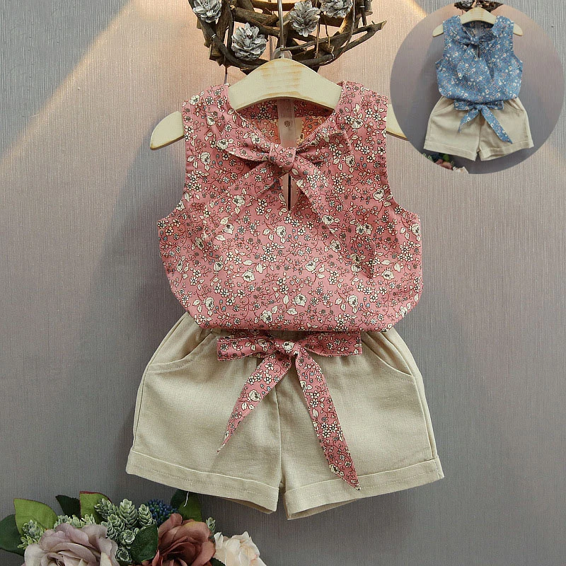 

Fashion Girls Clothing Sets 2022 Summer Vest Two-piece Sleeveless Children Sets Floral Casual Girls Clothes Suit Kids Outfits