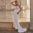 Кружевное свадебное платье с открытой спиной, без рукавов, на тонких бретельках