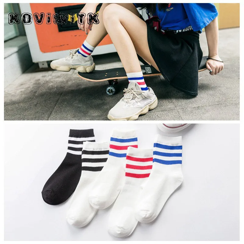 Зимние хлопковые полосатые носки для женщин черно белые спортивные в