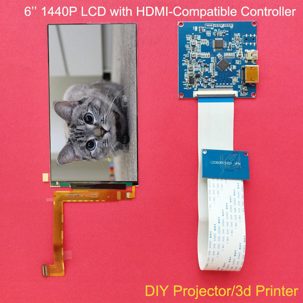 

6 inch 1440p 1440*2560 IPS wqhd HDMI- compatible display LS060R1SX01 for diy 3d printer VR glasses DLP projector raspberry pi3