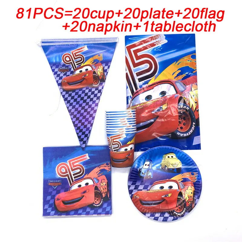 

Disney Cars Party Supplies 1st Birthday Party Decorations Kid The Car Macqueen Birthday Banner Cup Dish Disposable Tableware Set