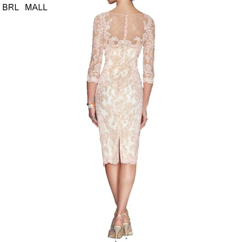 

3/4 Sleeve Plus Size Mother of The Bride Dresses For Wedding 2020 Knee Length Groom Godmother Dress Sexy Formal Evening Gowns
