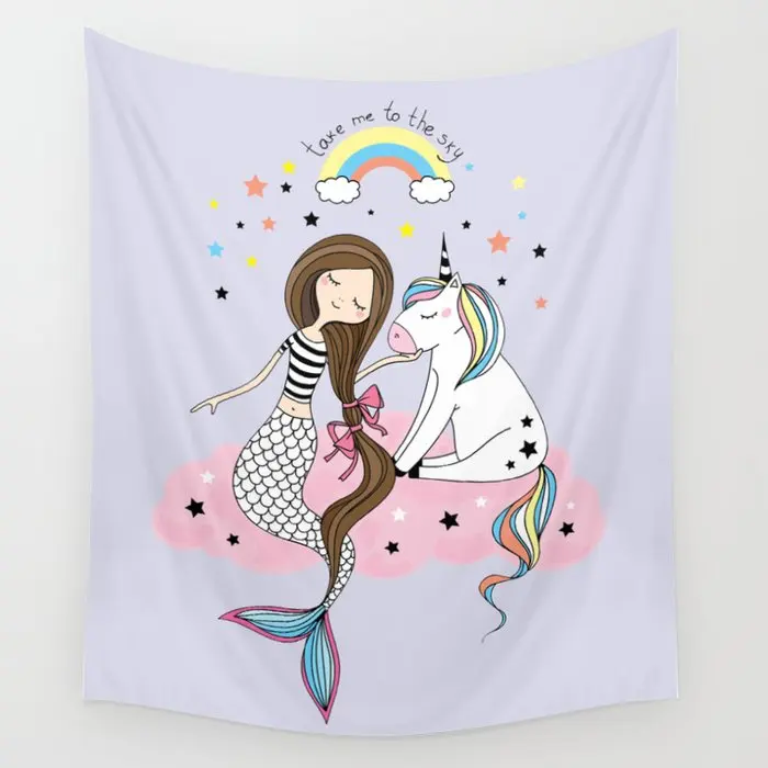 

Mermaid Unicorn Tapestry Wall Hanging Room Carpet Dorm Psychedelic Tapestries Art Home Decoration Accessories Living Room Decor