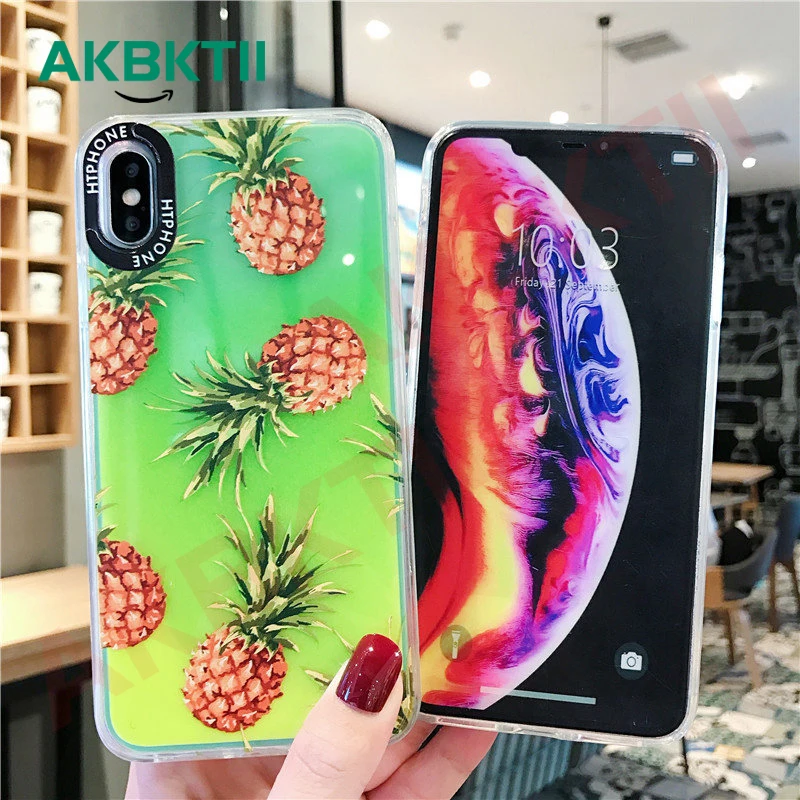 AKBKTII для iPhone 7 Quicksand жидкий светящийся неоновый песочный чехол XS Max XR 8 6s Plus светится