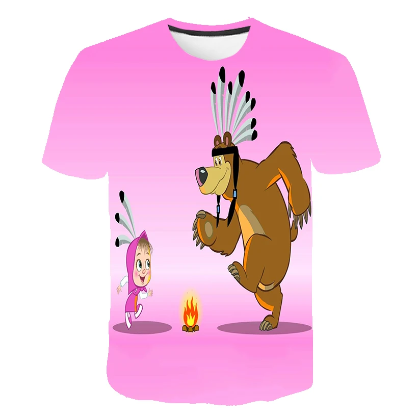 

Children Clothing Martha And The Bear T-Shirt 2021 Summer Baby Clothes Boys Kids Girls Breathable 3D Short Sleeve Lovely Cartoon