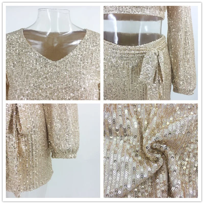 Fuedage пикантный комплект из двух предметов Блестящий короткий топ и брюки с буфами