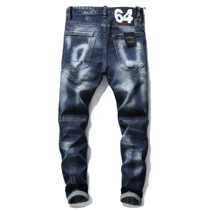 для мужчин джинсы tattered paint stitching men's slim stretch jeans blue embroidered beggar pants Autumn and winter new