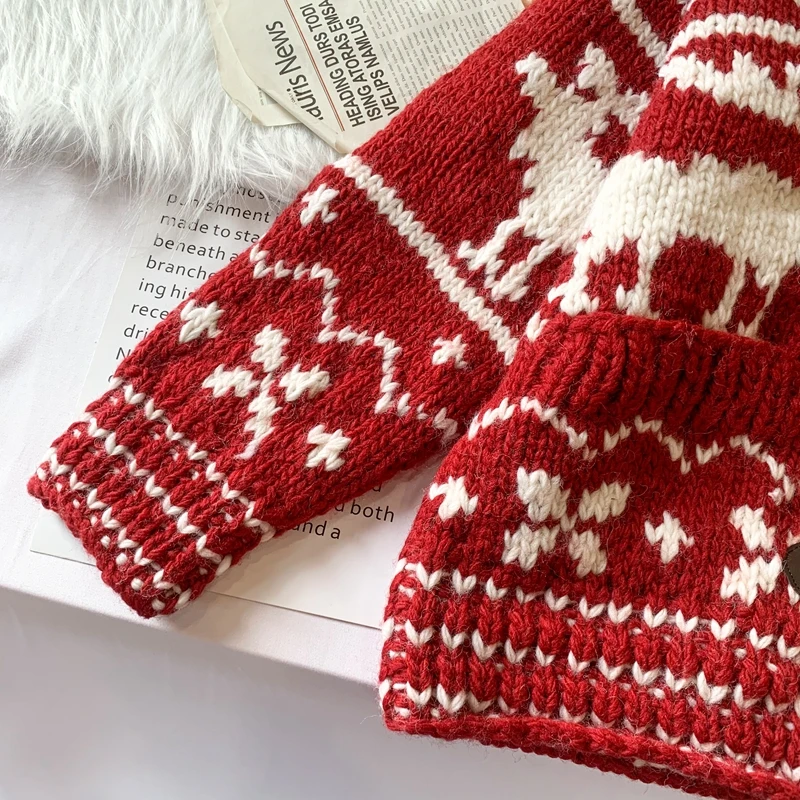 

Christmas Theme Sweater Jacket Women Japanese Mori Vintage Gentle Knit Cardgian Girl Lapel Collar Outer Sweater Coat Student