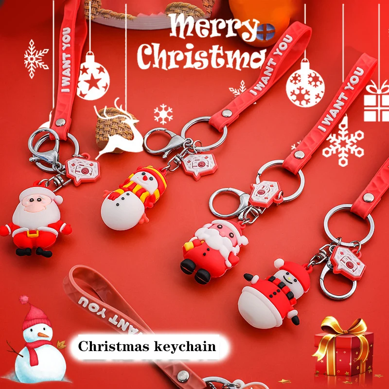 

Cartoon Car Christmas Keychain Creative Santa Claus Keychain Elk Snowman Personality Auto Key Accessories Pendant Key Chain