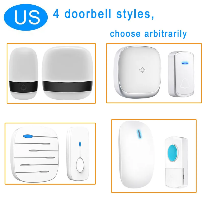 

Smart LED Wireless Chime Door Bell Wireless 38Tunes Chime Music Door Bell Transmitter + Receiver Remote Control AC Rainproof US