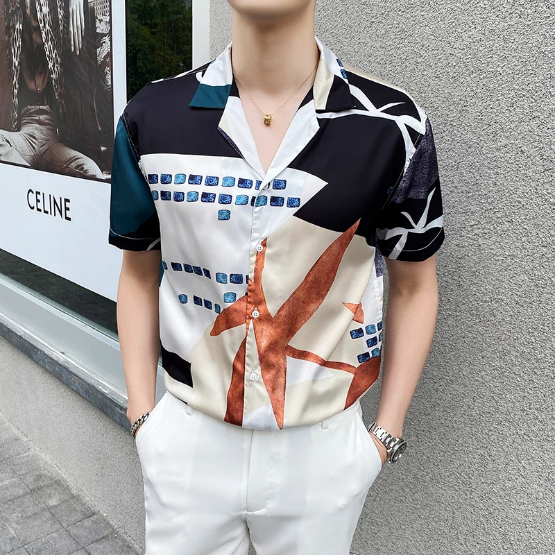 Мужские рубашки с цветочным принтом высшего качества модные повседневные