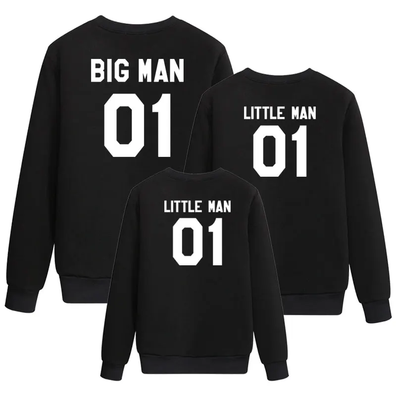 Семейные свитшоты с надписью big little man для мамы дочки папы и сына одинаковые