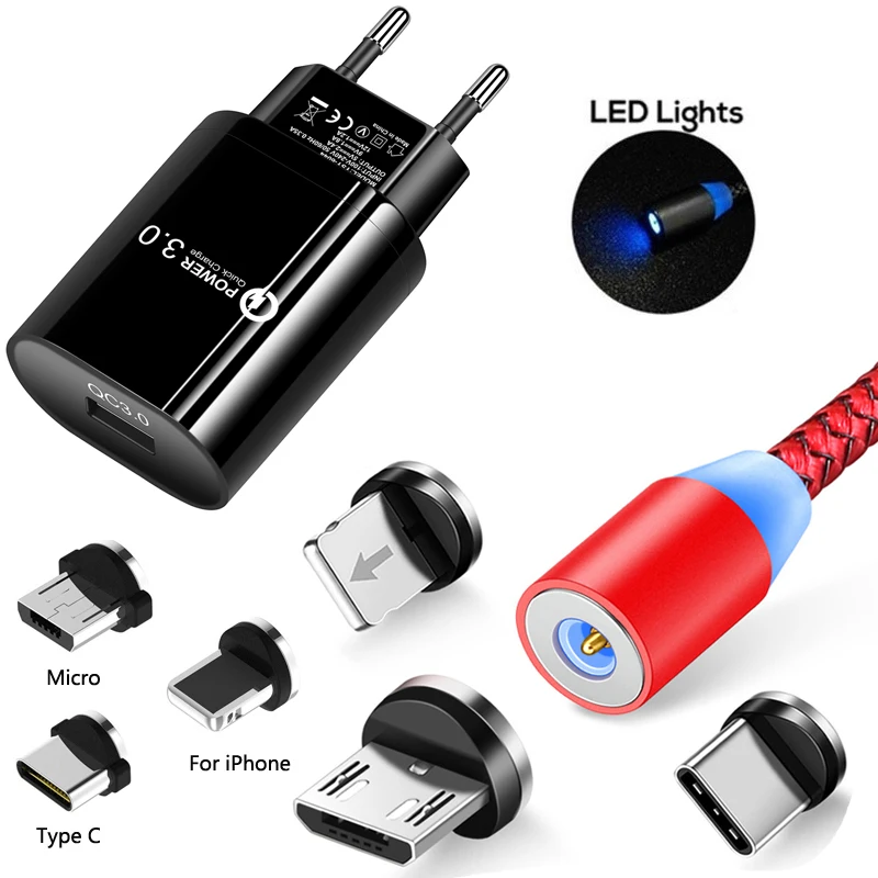 Магнитный кабель Micro USB Type C для быстрой зарядки Type-C зарядный usb-кабель iPhone 11 Pro QC 3 0