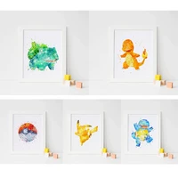 pokemon watercolor nursery canvas painting pikachu bulbasaur charmander cartoon wall art posters and prints kids room decor