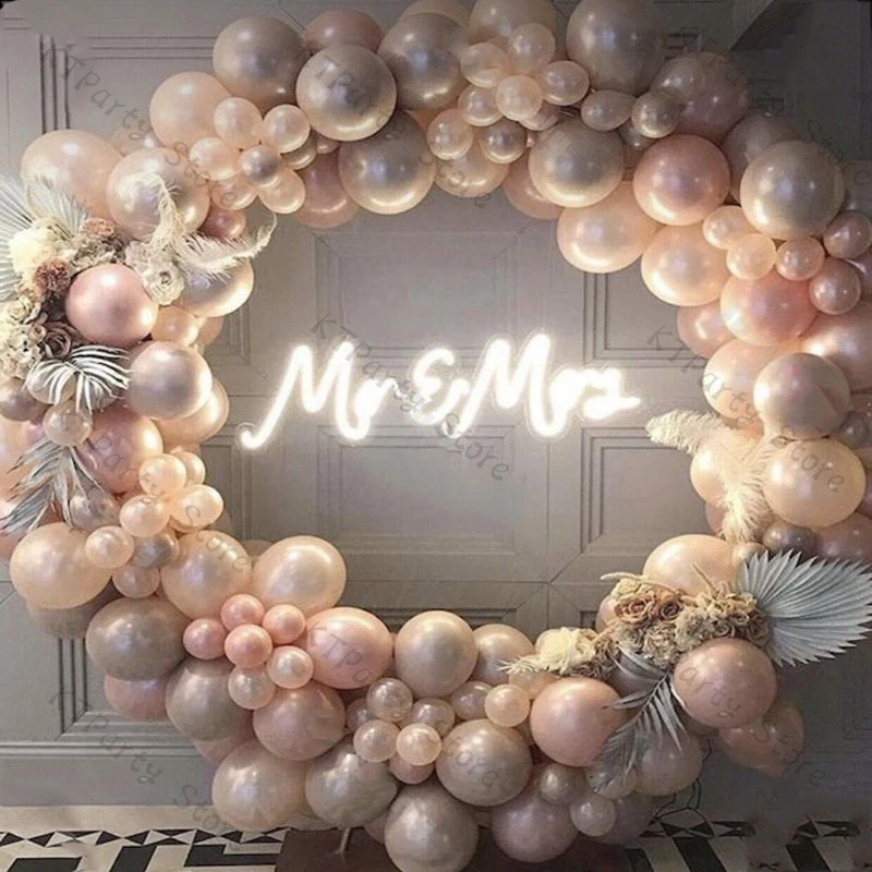 180/190pcs Balloon Garland Arch Doubled Coffee Wedding Decoration Pearl Champagne Cream Peach Balloon Baby Shower Party Decor