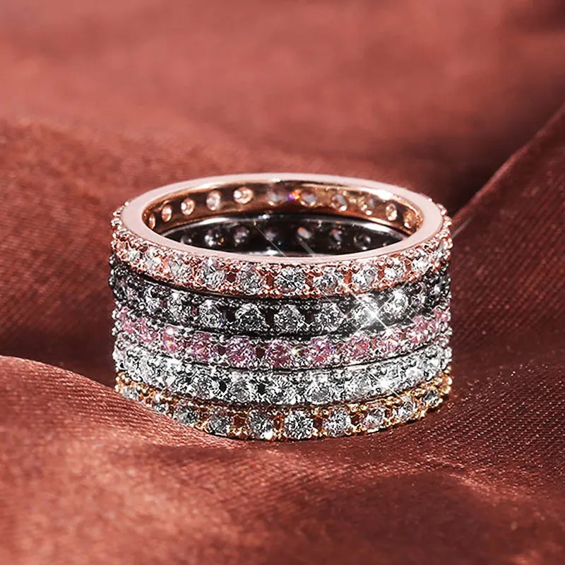 

USTAR Inlaid Single Row Zircon thin midi Rings for Women gold/silver color Couple Engagement Rings female anel