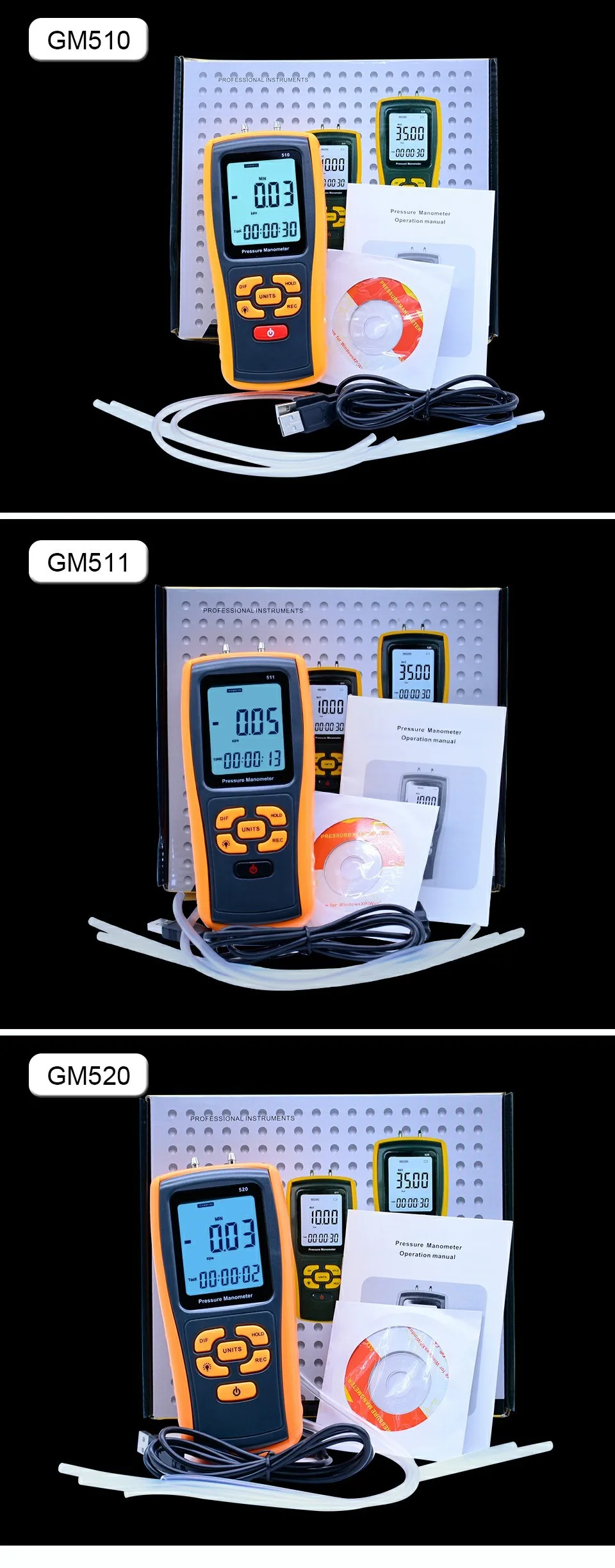Высокоточный цифровой манометр GM510/GM511/GM520 микро-манометр Дифференциальный манометр