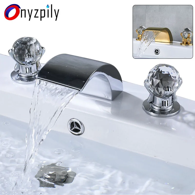 Onyzpilly хромированный Золотой латунный водопад раковина для ванной комнаты Sinal