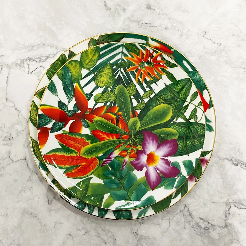 

Luxury Bone China Dishes And Plates Porcelain Cake Dish Pastry Fruit Tray Ceramic Tableware Steak Dinner Plates