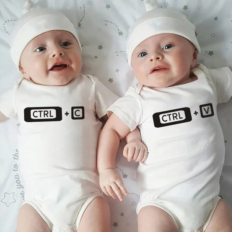 Новая милая детская одежда Ctrl C V Twins хлопковое боди с короткими рукавами для
