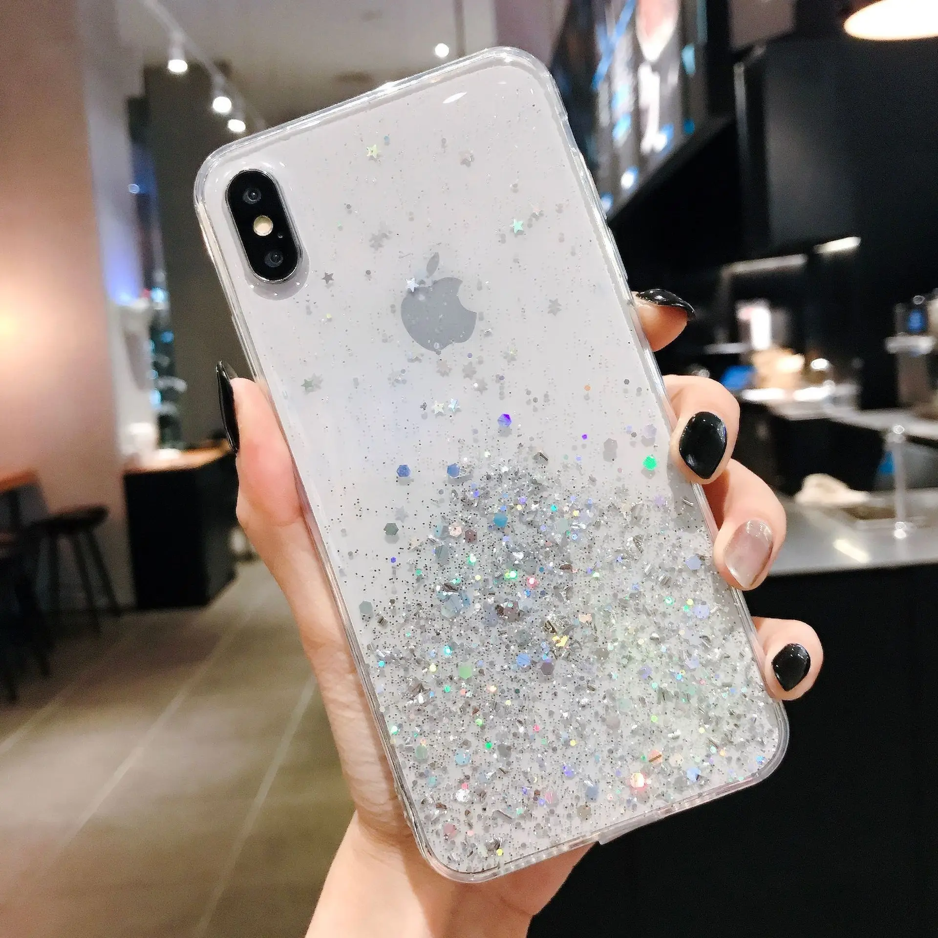 Блестящий чехол с блестками для Iphone 13 12 Mini 11 Pro XS MAX X XR прозрачный со звездой iphone SE 8
