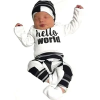 hello world print newborn infant baby boy romper jumpsuit with pants hat 3pcs spring autumn boys clothes outfit 0 24m
