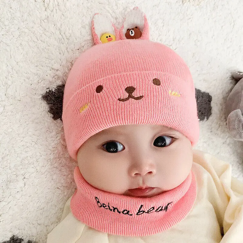 Cute Winter Warm Toddler Kids Girl &amp Boy Baby Infant Hat Ear Beanie Cap With Scarf Beanies | Детская одежда и обувь