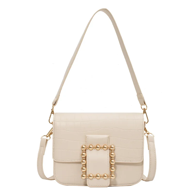 

New Stone Square Metal Buckle Shoulder Bag for Spring and Summer