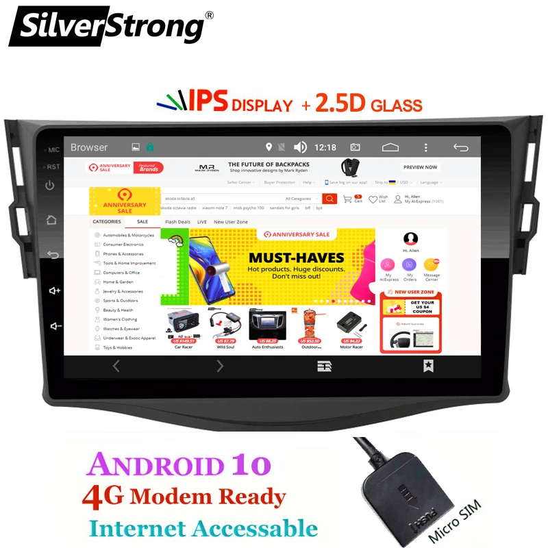 SilverStrong Android10.0 2.5D ips 4G Автомобильный gps для Toyota RAV4 2006-2012 2din 9 дюймов Rav 4 dsp gps навигация wifi
