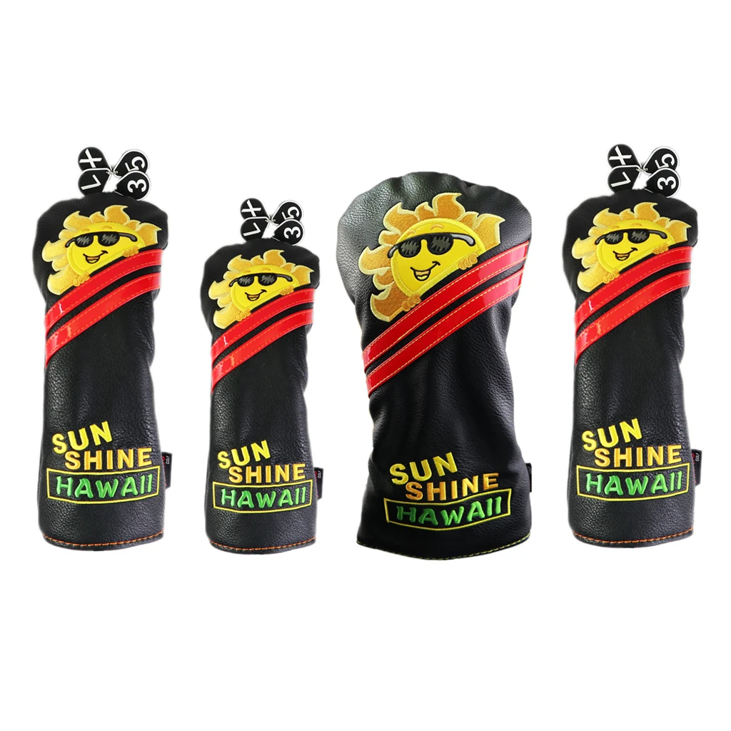 

Set of 4 Golf Wood Head Covers No. 1 3 5 UT Funny Sun Woods Driver Headcover
