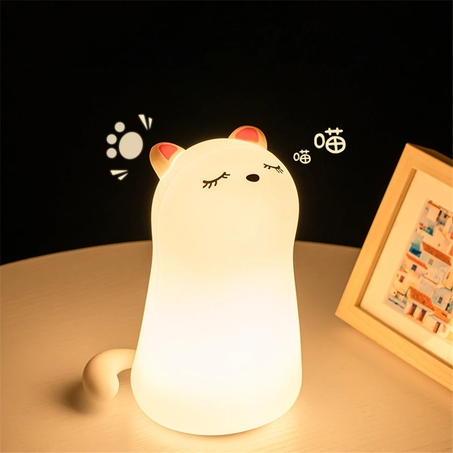 

Светодиодный ночник, Цветные Симпатичные Силиконовые ночники в виде кошки, ночник для комнаты, атмосферный Настольный светильник для спаль...