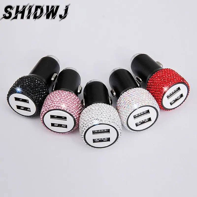 

Dual USB Port Fast Charging Diamond Car Mobile Phone Safety Hammer Charger Aluminum Alloy + Crystal Car Charger