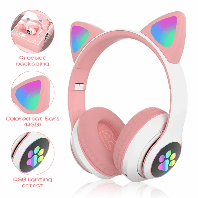 Беспроводная Bluetooth гарнитура с микрофоном и кошачьими ушками|Наушники гарнитуры|