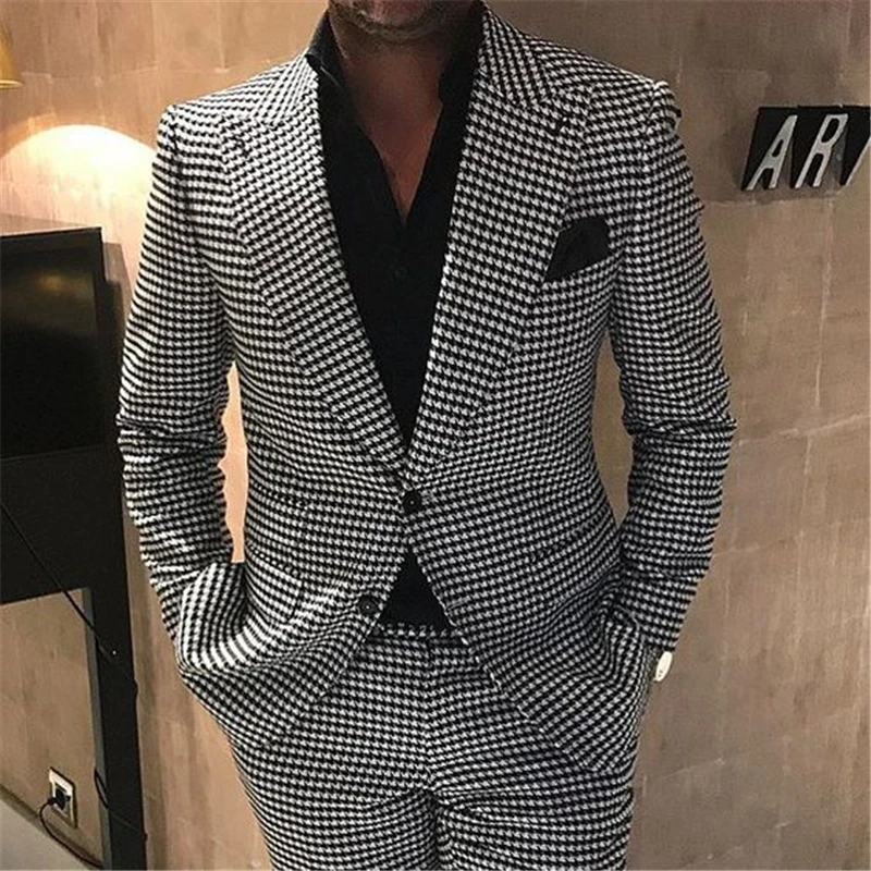 

2021 костюм Для мужчин костюм Homme Mariage; Костюм из 2 предметов с рисунком «гусиные лапки» куртка с брюки дизайнеры Terno Slim Fit смокинг для мальчиков