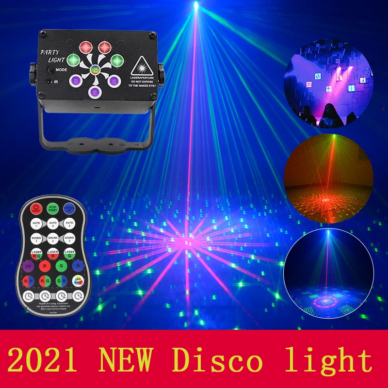 Proyector láser led con Control de voz para DJ, luz de discoteca con 128/248 patrones, efecto de luz de recarga USB, espectáculo de fiesta con controlador