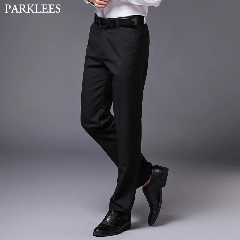 Black Business Formal Straight Dress Pants Men 2019 Brand New Flat-front Slim Fit Trouses Male Wedding Groom Pantalon Hombre 42