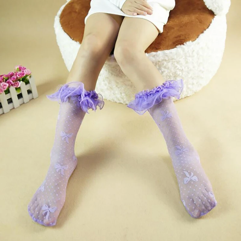 

2022 New Kids Solid Socks Toddlers Girls Big Knee Comfy High Long Socks Soft Cotton Lace Baby Socks